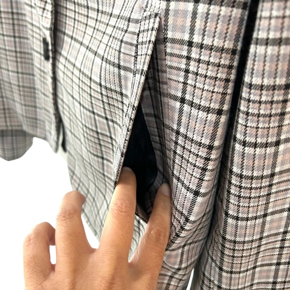 We the Free People Cali Plaid blazer M black grey pink Boxy Single Breasted - Picture 11 of 15